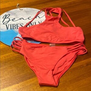 High-Neck Coral Bikini Set